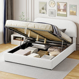 Teddy Fleece Queen  Size Upholstered Platform Bed with Hydraulic Storage System, White