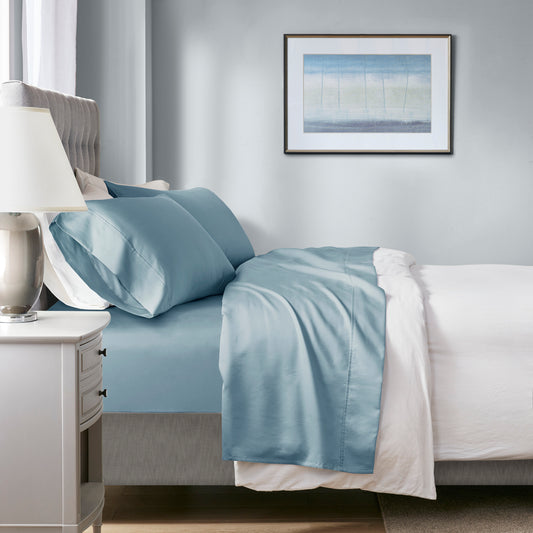 4-Piece Cal King HeiQ Smart Temperature Cotton Blend Sheet Set, Blue