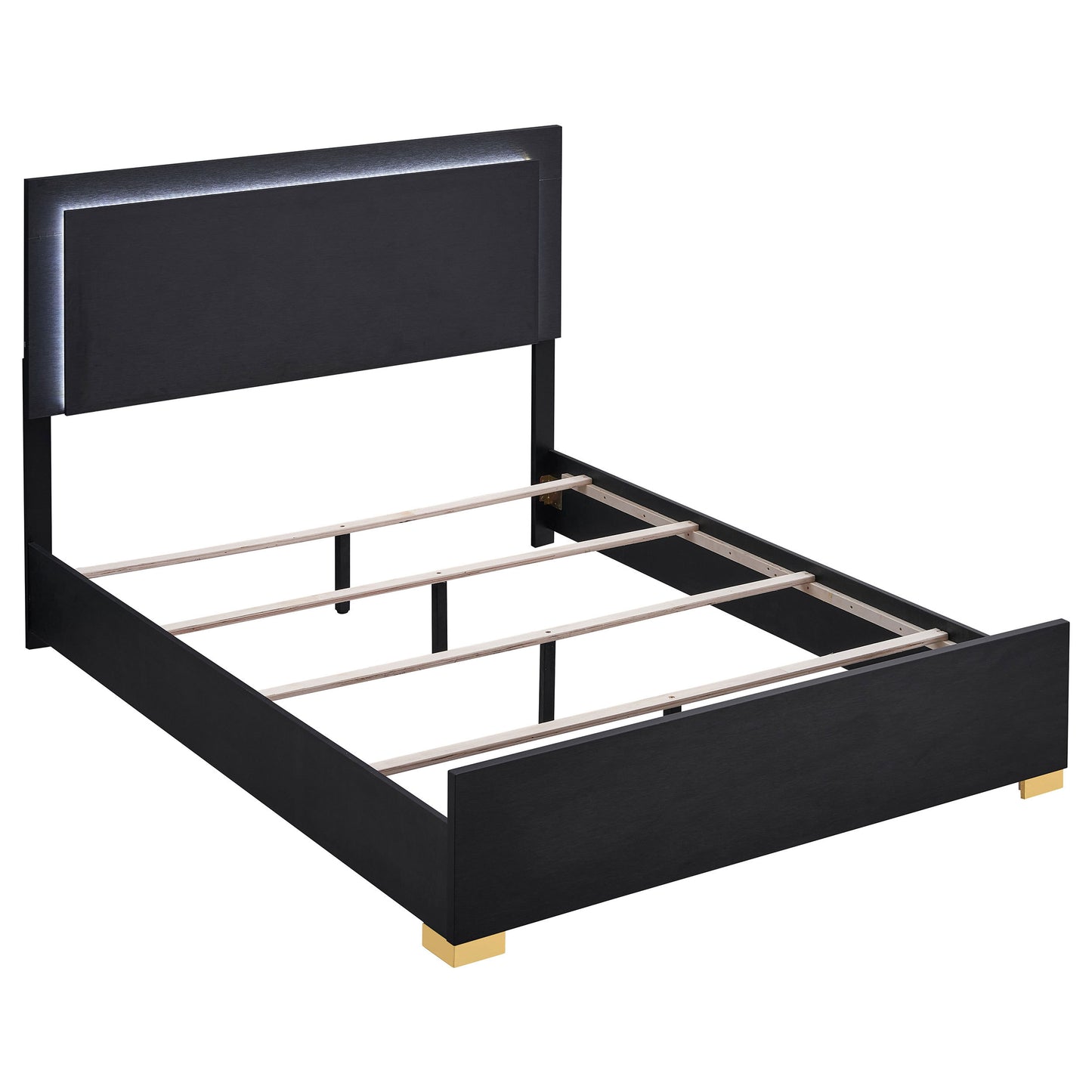 Medici Black 4-Piece LED Full Bedroom Set with Gold Accents, Engineered Wood, Deep Black Finish, 79.25L x 56W x 50.5H inches