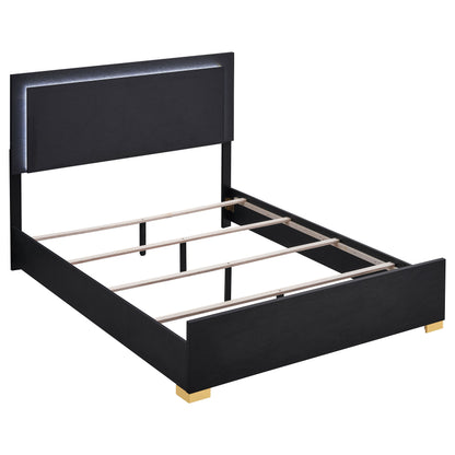 Medici Black 4-Piece LED Full Bedroom Set with Gold Accents, Engineered Wood, Deep Black Finish, 79.25L x 56W x 50.5H inches