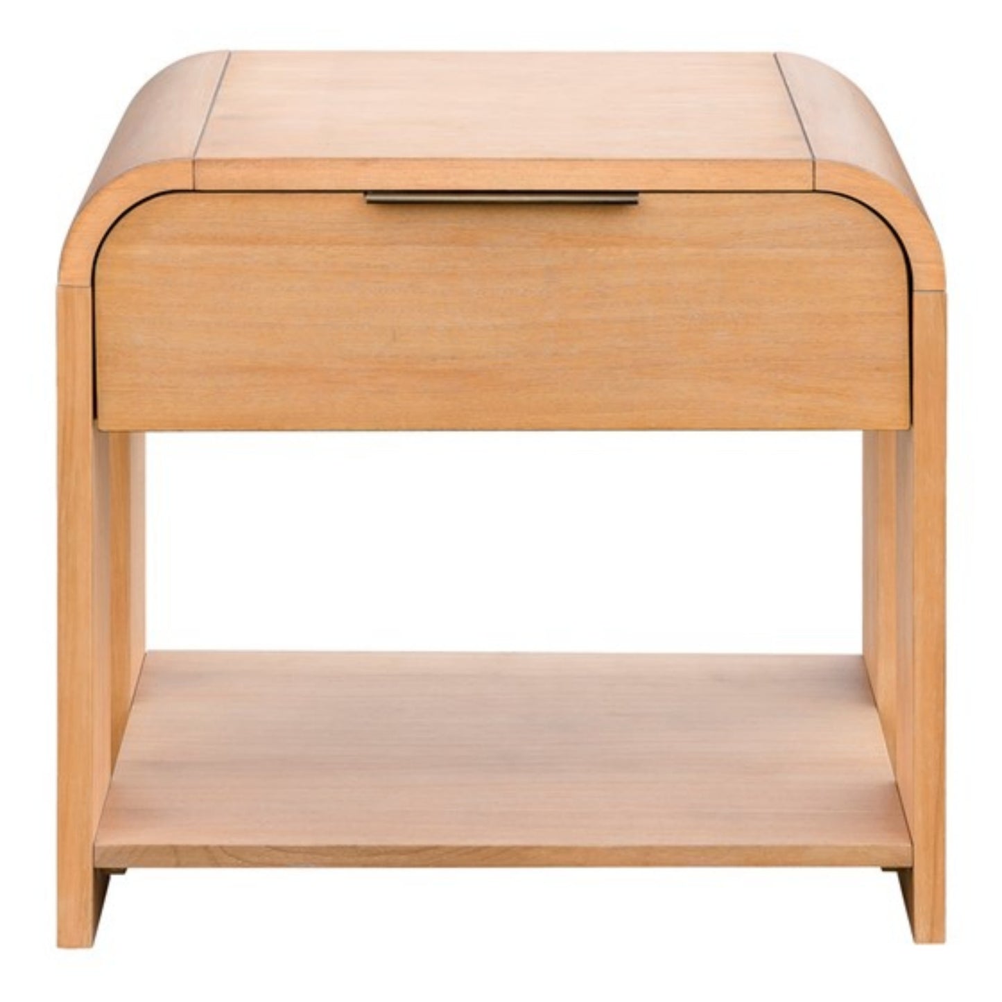 Modern One Drawer Waterfall Nightstand with Mid-Century Design in Caramel Maple Finish