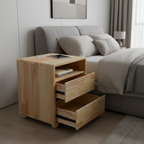 20'Modern Nightstand with 2 Drawers And Shelves Solid Wood Night Stand with Charger Station Mid Century Bedside Table Curved Wood Side Table for Bedroom Living room
