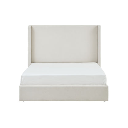 Carmen Upholstered Wingback Bed Frame in Ivory Boucle with Minimalist Design, 52.3' High Headboard, Metal and Fabric Construction, King Size