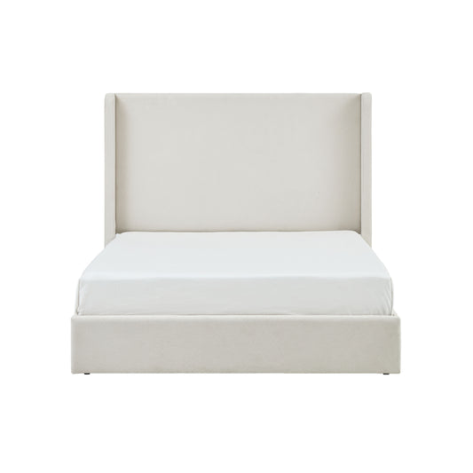 Carmen Upholstered Wingback Bed Frame in Ivory Boucle with Minimalist Design, 52.3' High Headboard, Metal and Fabric Construction, King Size