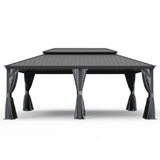 14' X 20' Hardtop Gazebo, Upgraded Metal Gazebo with Drainage System, Dual-Layer Galvanized Steel Roof, Curtain and Netting, Outdoor Shelter Canopy for Patio, Garden, and Backyard, Grey