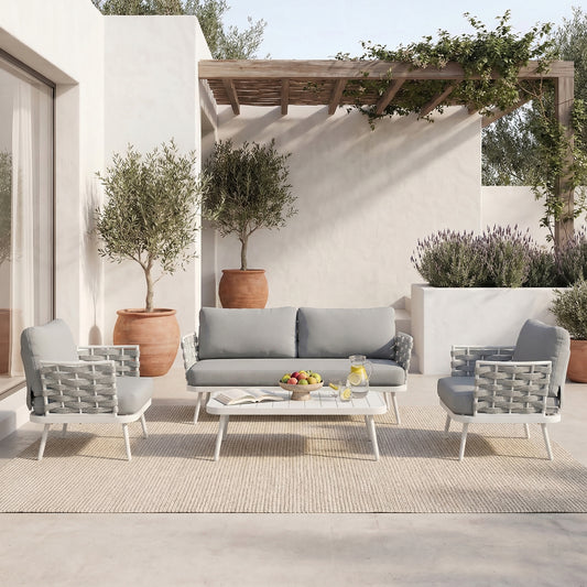 Mariano Steel 4-Pieces Conversation Set, Off White+Grey
