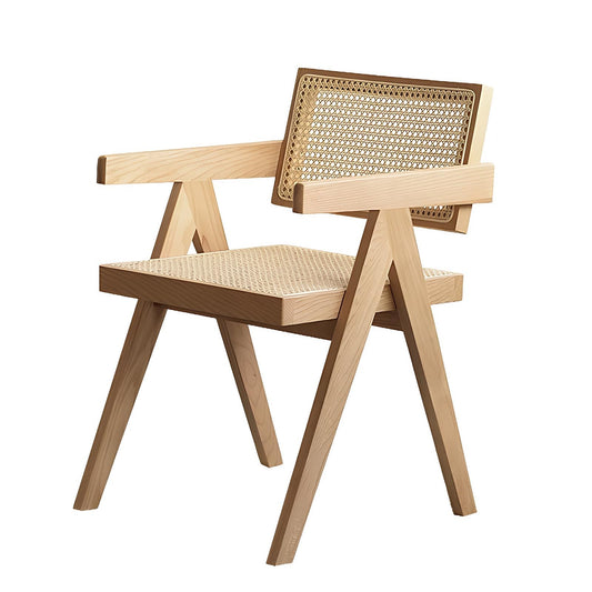 Modern Mid Century Dining Chair, Rattan Accent Chairs, Comfy Armchairs, Outdoor Wood Chairs with Armrest for Bedroom Living Room Reading Room Dining Kitchen, Wood