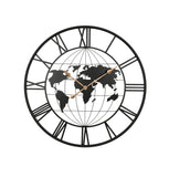 36 Inch Large Black Metal Wall Clock, Modern Silent World Map Wall Clock with Gold Pointers, Decorative for Living Room, Entryway, Dinning Room, Bedroom