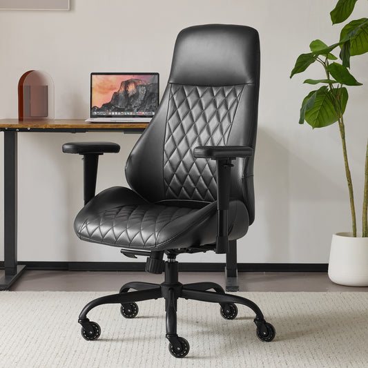 Home Office Desk Chair High Back Office Rubber Chair Casters Ergonomic Computer Chair with Lumbar Support Adjustable Height Rolling Swivel Chair Executive Task Armrests, Black PU