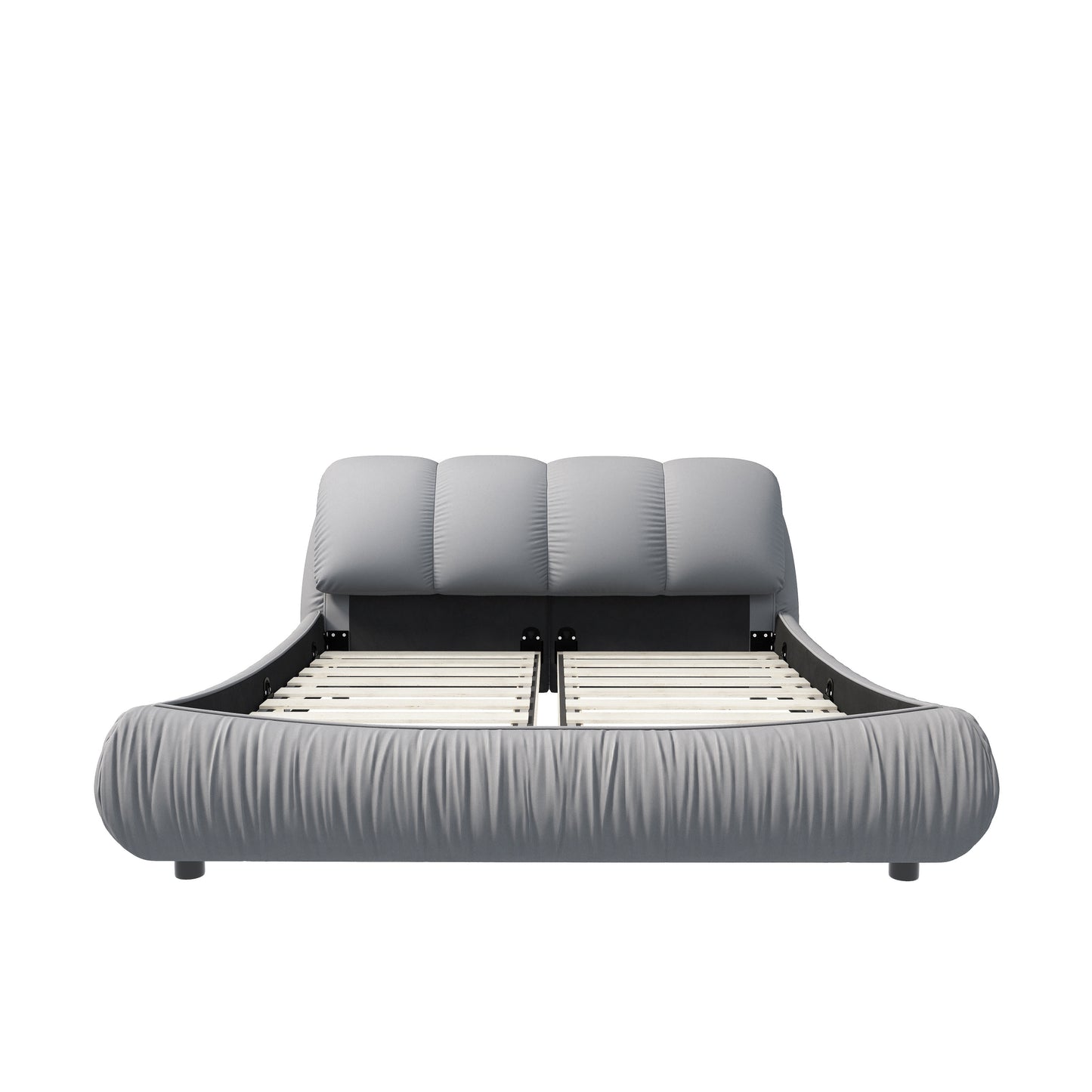 Queen Size Luxury Upholstered Platform Bed with Oversized Padded Backrest and Solid Wood Frame,suitable for Multiple heights of mattresses,Grey