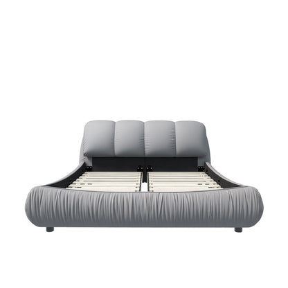 Queen Size Luxury Upholstered Platform Bed with Oversized Padded Backrest and Solid Wood Frame,suitable for Multiple heights of mattresses,Grey