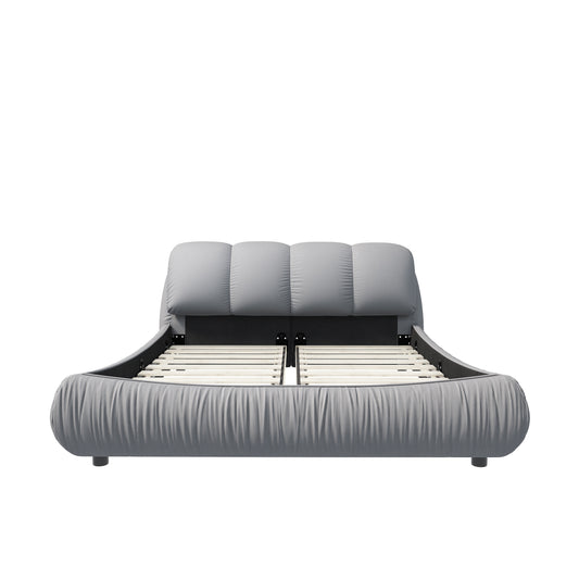 Queen Size Luxury Upholstered Platform Bed with Oversized Padded Backrest and Solid Wood Frame,suitable for Multiple heights of mattresses,Grey