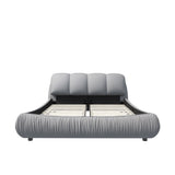 Queen Size Luxury Upholstered Platform Bed with Oversized Padded Backrest and Solid Wood Frame,suitable for Multiple heights of mattresses,Grey