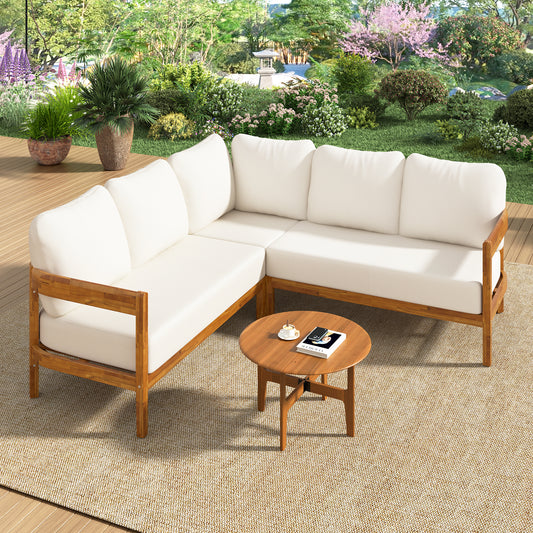 U_Style Acacia Solid Wood Patio Furniture Set, Outdoor Patio Conversation Furniture Set With 6 soft seat cushions and Backpack , All Weather Outdoor Patio Sofa with Arc frame  for Backyard, Garden.