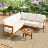 U_Style Acacia Solid Wood Patio Furniture Set, Outdoor Patio Conversation Furniture Set With 6 soft seat cushions and Backpack , All Weather Outdoor Patio Sofa with Arc frame  for Backyard, Garden.