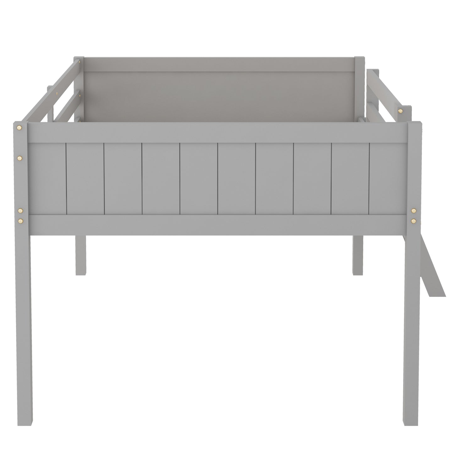 Gray Full Size Wood Low Loft Bed with Convertible Ladder, Solid Pine Wood+MDF, 79.5L x 57W x 44H inches