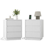 (Set of 2)End Table with Fast USB C Charging Station, Sofa Side Table with 3Drawers, Large Storage Modern Wood Storage Cabinet for Living Room,Bedroom,Office, White