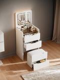 ( 48CM ) 3 in 1 Vanity Desk with Plip Top Mirror, Small Make Up Vanity Set with Visible Glass Desktop, Compact Makeup Vanity with 3 Drawers, Dressing Table for Bedroom ( WHITE COLOR )