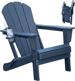 Adirondack Chair, Plastic Adirondack Chairs, HDPE Adirondack Chair, Folding Adirondack Chairs,Outdoor Chairs with Cup Holder for Lawn Patio Deck Fire Pit -Dark Blue