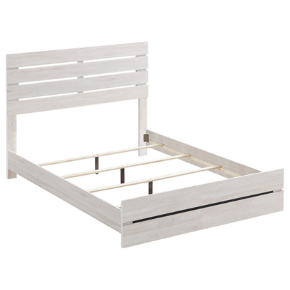 Geary White 5-Piece Slatted Headboard Panel Bedroom Set with Coastal White Finish, Engineered Wood, Modern Minimalist Design