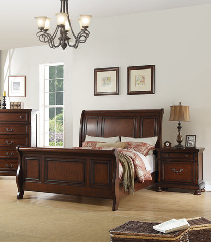 Traditional 3pc Set Est King Size Bed 2x Nightstands Panel Headboard Footboard Antique Cherry Bedroom Furniture