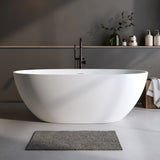 55″Solid Surface Matte Tub, Solid Surface Soaking Tub, Stone Resin Freestanding Bathtub, Thick Edge Stand Alone Tubs with Overflow, Pop-up Drain, Matte White (Oval)