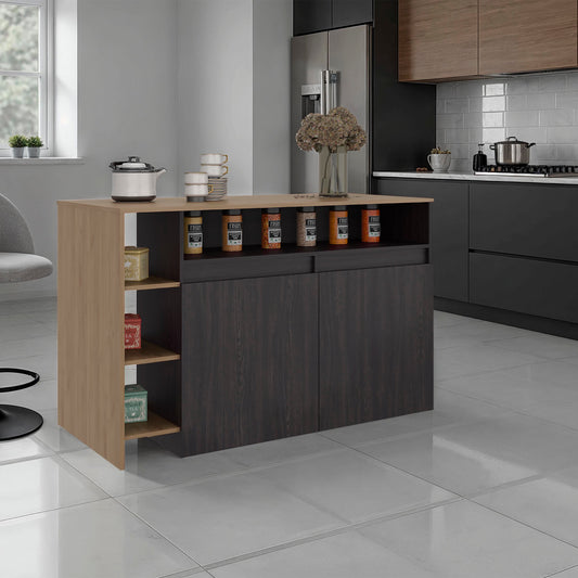 Wenge and Natural Oak 2-door Kitchen Island