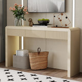 TREXM Rustic Console Table with 3 Fluted Drawers - Solid Wood Veneer Entryway Table Featuring Natural Wood Grain for Living Room, Hallway (Apricot)