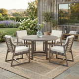 Outdoor Dining Set 5-Piece Outdoor Dining Set Patio Table And Chairs Set with Umbrella Hole for Patio, Backyard, Garden, Black Brown Wood +Beige Cushion