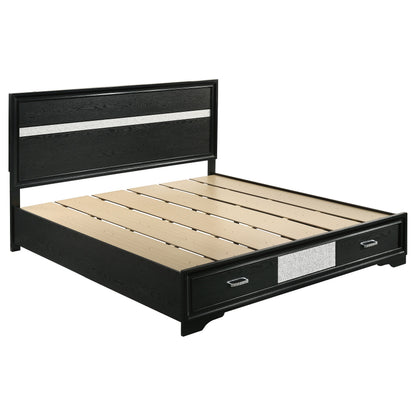 Annie Black 4-Piece Eastern King Bedroom Set with Glitter Accents in Black Wood Finish, 79.25 x 83.75 x 50.25 inches