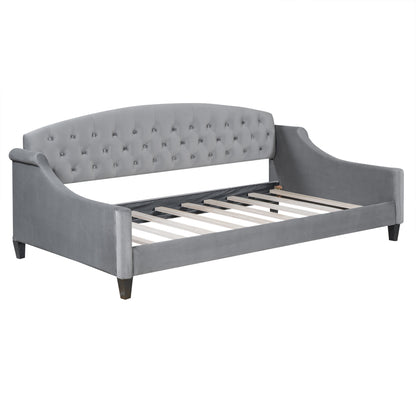 Modern Luxury Tufted Button Daybed, Twin, Gray Velvet Upholstered with Plywood Frame and Foam Padding