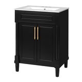 Modern Black Bathroom Vanity with Integrated Ceramic Sink, 2-Door Cabinet, 24' Single Sink for Small to Medium Restrooms
