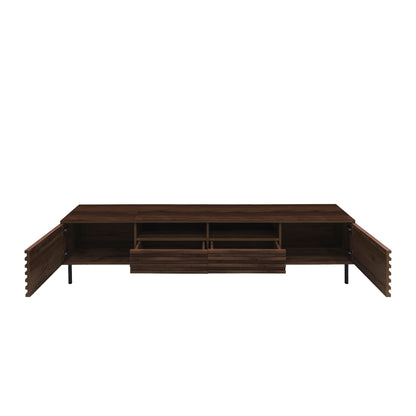 Modern 78 inch TV Stand for TVs up to 85' with Closed Storage, Soft-Closing Hinges, Iron Legs in Walnut MDF Finish