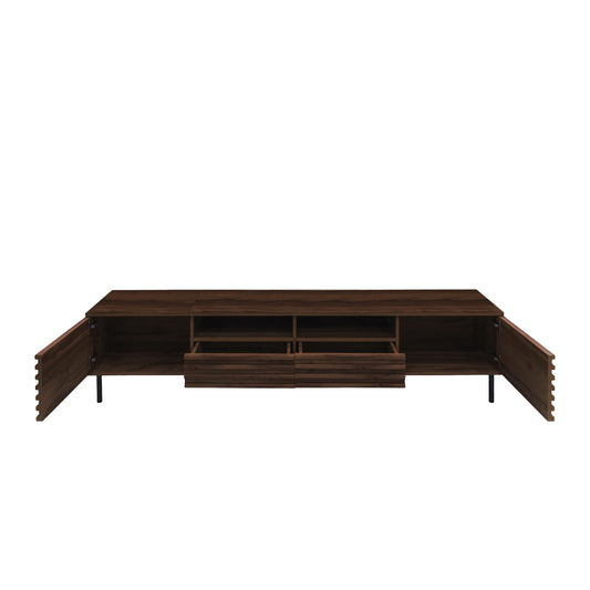 Modern 78 inch TV Stand for TVs up to 85' with Closed Storage, Soft-Closing Hinges, Iron Legs in Walnut MDF Finish