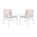 Outdoor Dining Chairs Set of 2, Acacia Wood Patio Armchair with Rope Design Back and Water Repellent Cushion, White Frame, 400lbs Weight Capacity