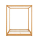 Natural Pine Wood Queen Size Canopy Platform Bed with Support Legs and Airflow Slats