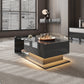 Coffee table, high-gloss black, side table, coffee table with glass and LED effect, with glass top