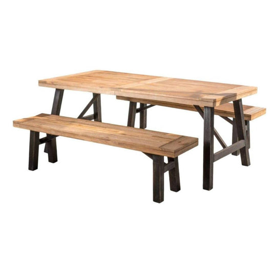 Outdoor Dining Set with 2 Bench and 1 Dining Table