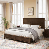 Solid Wood Bed Frame,King Platform Bed Frame with Headboard,Tall Headboard Natural Wood Bed ,No Box Spring Needed,Walnut