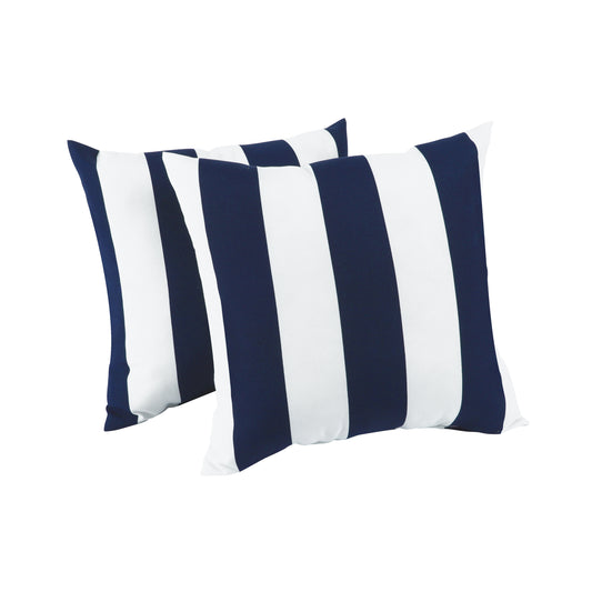 2 Pack Outdoor Throw Pillows, Waterproof & Fade-Resistant Patio Cushions for Garden, Porch, Poolside Furniture - Soft & Comfortable Decorative Pillow Covers (18x18 Inch, Blue white strpie)