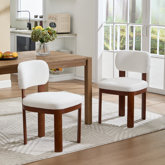 Farmhouse Wooden Dining Chairs Set of 2, Modern Fabric Upholstered Dining Room & Kitchen Chairs, Accent Natural Wood Legs, Armless Side Dinner Set for Kitchen Living Room