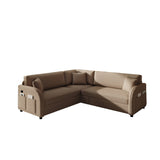 85.1' L-Shaped Sofa Couch with Pull-Out Bed,Oversize Convertible Sleeper Sofa with side Pocket & USB Port,Teddy Upholstered Sectional Couches, for Living Room, Apartment, Office,Brown