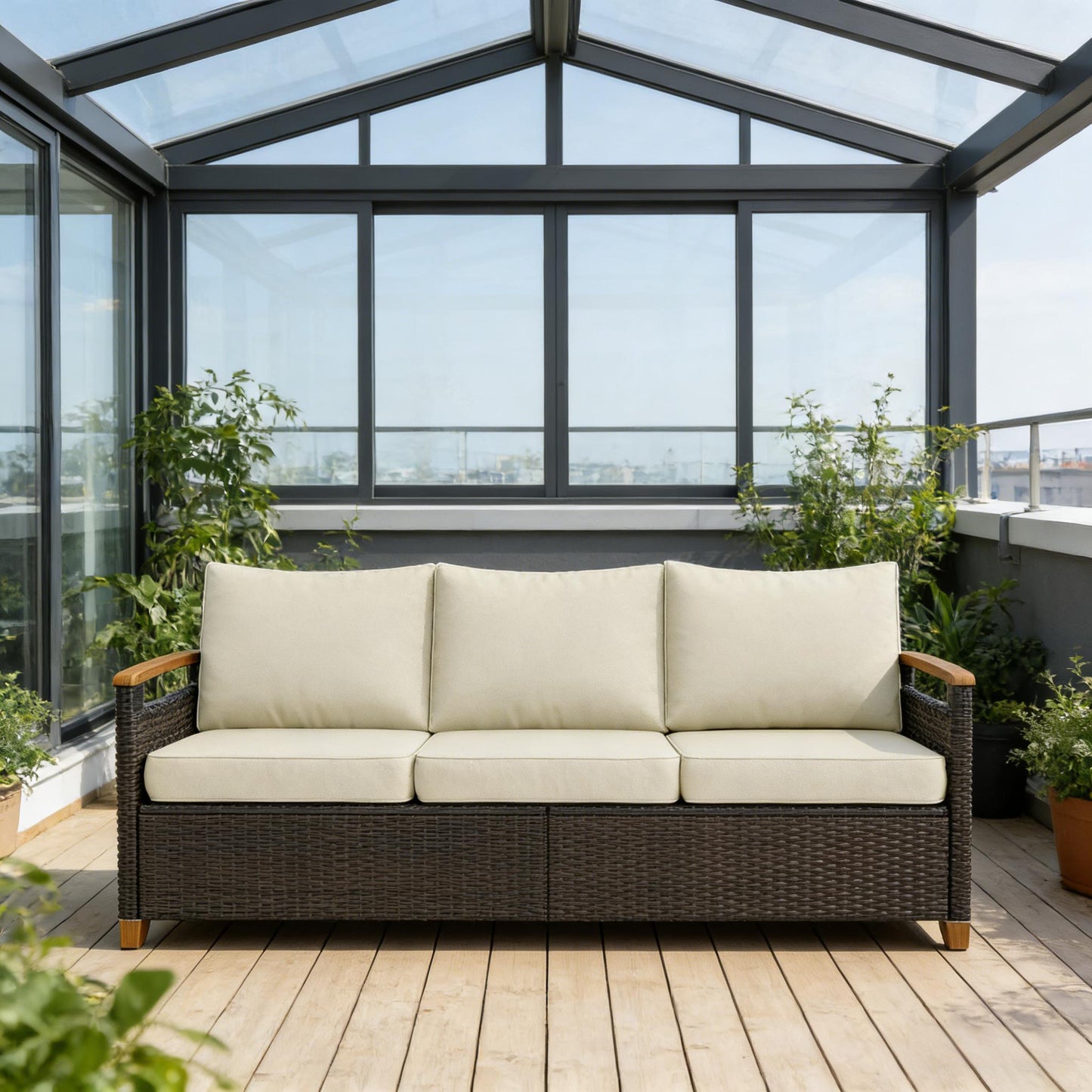 Wicker Patio Sofa,3 Seater Outdoor Couch Sofa,Wide Deep Seat Sofa