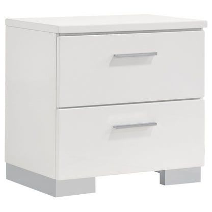 Dulcey White High Gloss 2-Drawer Nightstand: Modern Storage Solution with Sleek Finish, Durable Wood Frame, and Compact Design