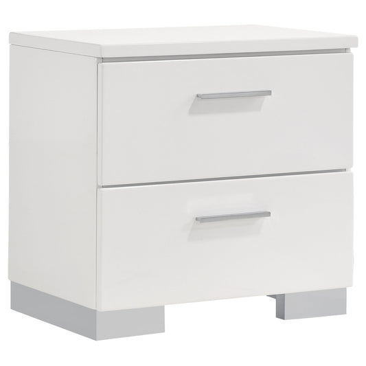 Dulcey White High Gloss 2-Drawer Nightstand: Modern Storage Solution with Sleek Finish, Durable Wood Frame, and Compact Design