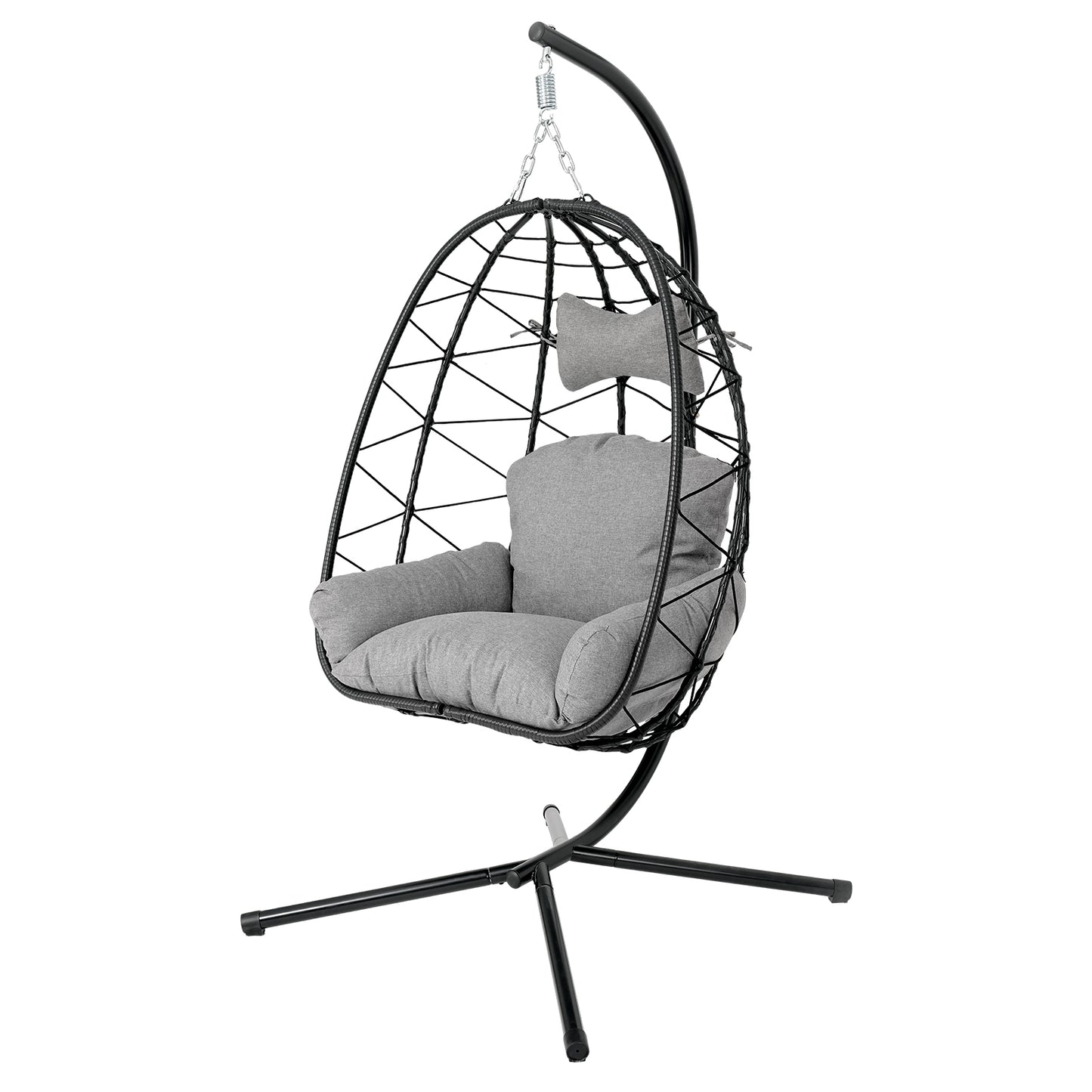 Hanging Egg Chair with Stand Indoor Outdoor PE Wicker Swing Hammock Chair with Washable Cushion for Patio Bedroom Balcony Garden