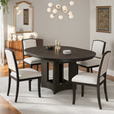 TOPMAX Farmhouse Extendable Round Dining Table Set for 4, 5-Piece Kitchen Table Set with 4 Upholstered Chairs and 16inch Removable Leaf for Small Places, Espresso+Beige