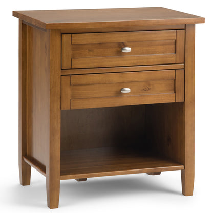 Warm Shaker Solid Wood 24 inch Wide Transitional Nightstand in Light Golden Brown with Two Drawers and Open Shelf