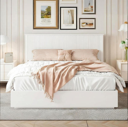 Stylish King Size Bed Frame - White Solid Wood King Bed, 600lbs Weight Limit, Compatible with 8 - 10' Mattress, Contemporary Bedroom Furniture
