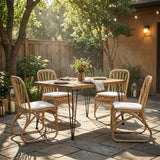 5 PCS Outdoor Dining Set for 4, Square Table with Acacia Wood Top & Rattan Chairs, 32.5'  Modern Furniture Set for Patio, Deck, Backyard, Porch,Teak + Yellow